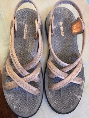 Northside Taupe Strappy Cross-Over Sandals